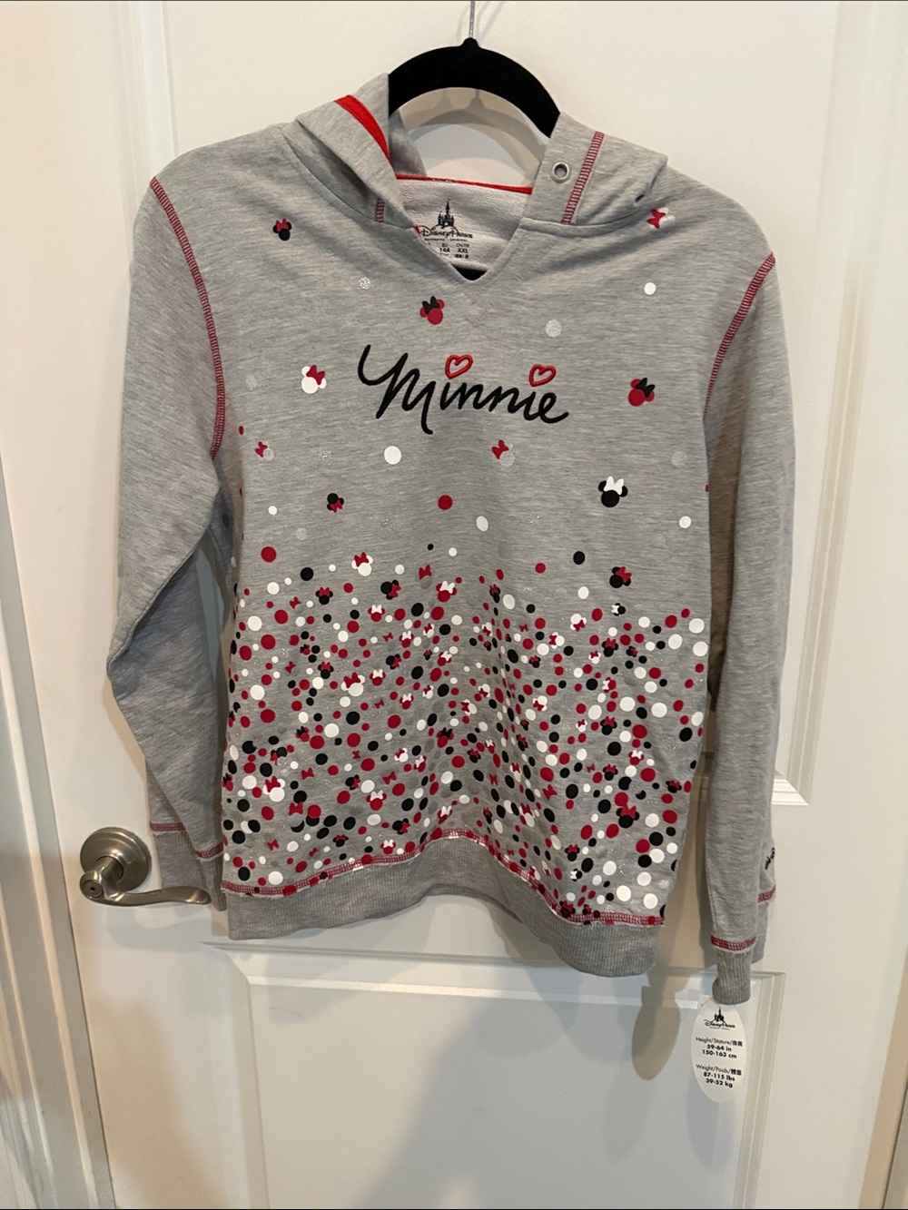 Disney Gray Minnie Hooded Sweatshirt with Red, White & Black Accents